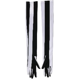 Black White Stripes Nylon Elbow Length Women Gloves