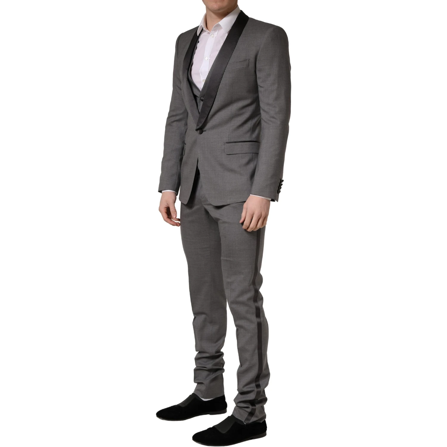 Gray Wool Single Breasted 1 Button 3PC Suit
