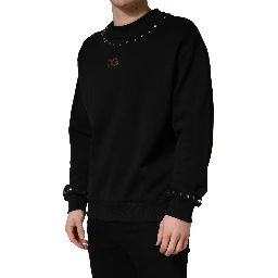 Black Embellished Cotton Sweatshirt Sweater