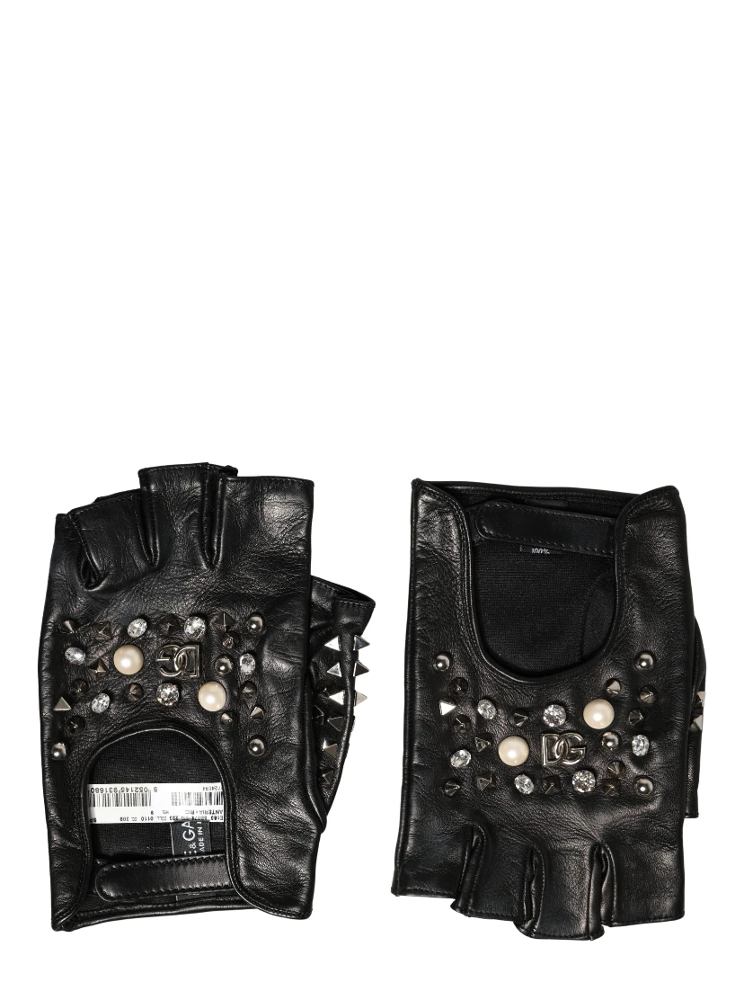 Black Embellished Wrist Length Mitten Women Gloves