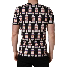 Black Bottle Print Cotton Crew Neck  T-shirt
