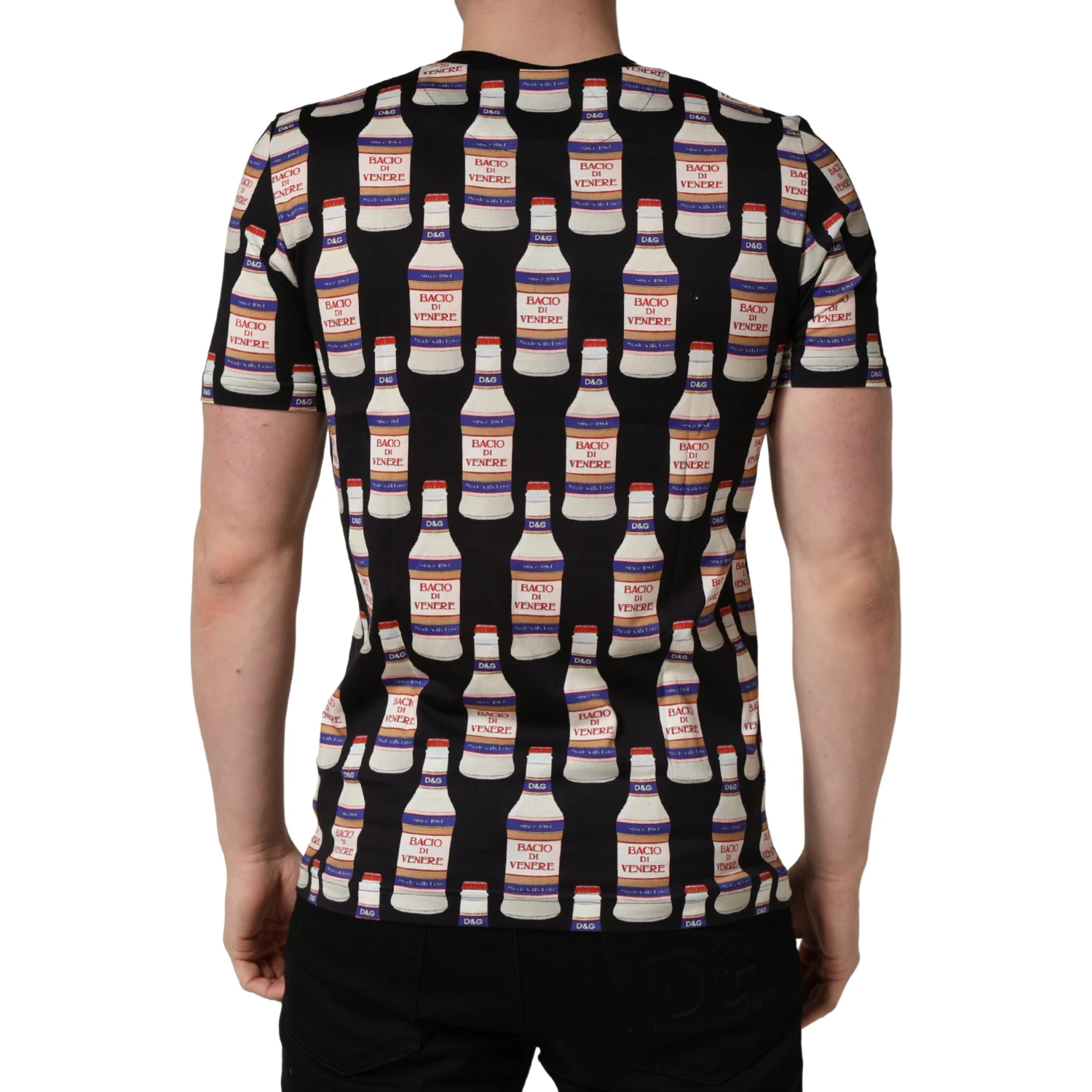 Black Bottle Print Cotton Crew Neck  T-shirt