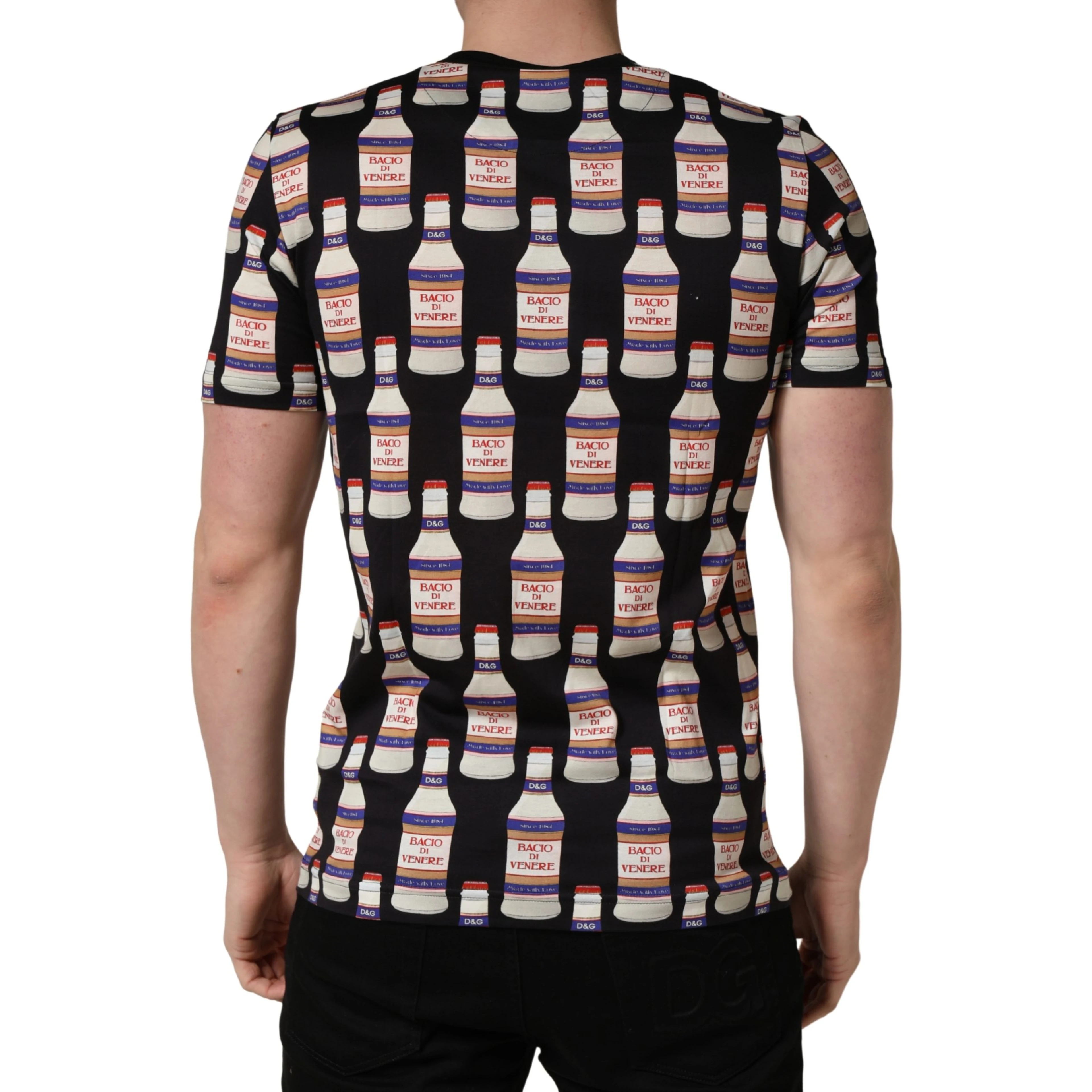Black Bottle Print Cotton Crew Neck  T-shirt