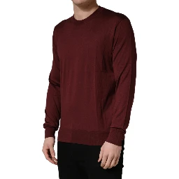Maroon Silk Men Crew Neck Pullover Sweater