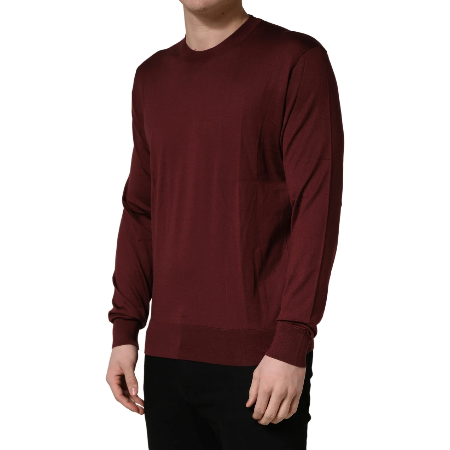 Maroon Silk Men Crew Neck Pullover Sweater