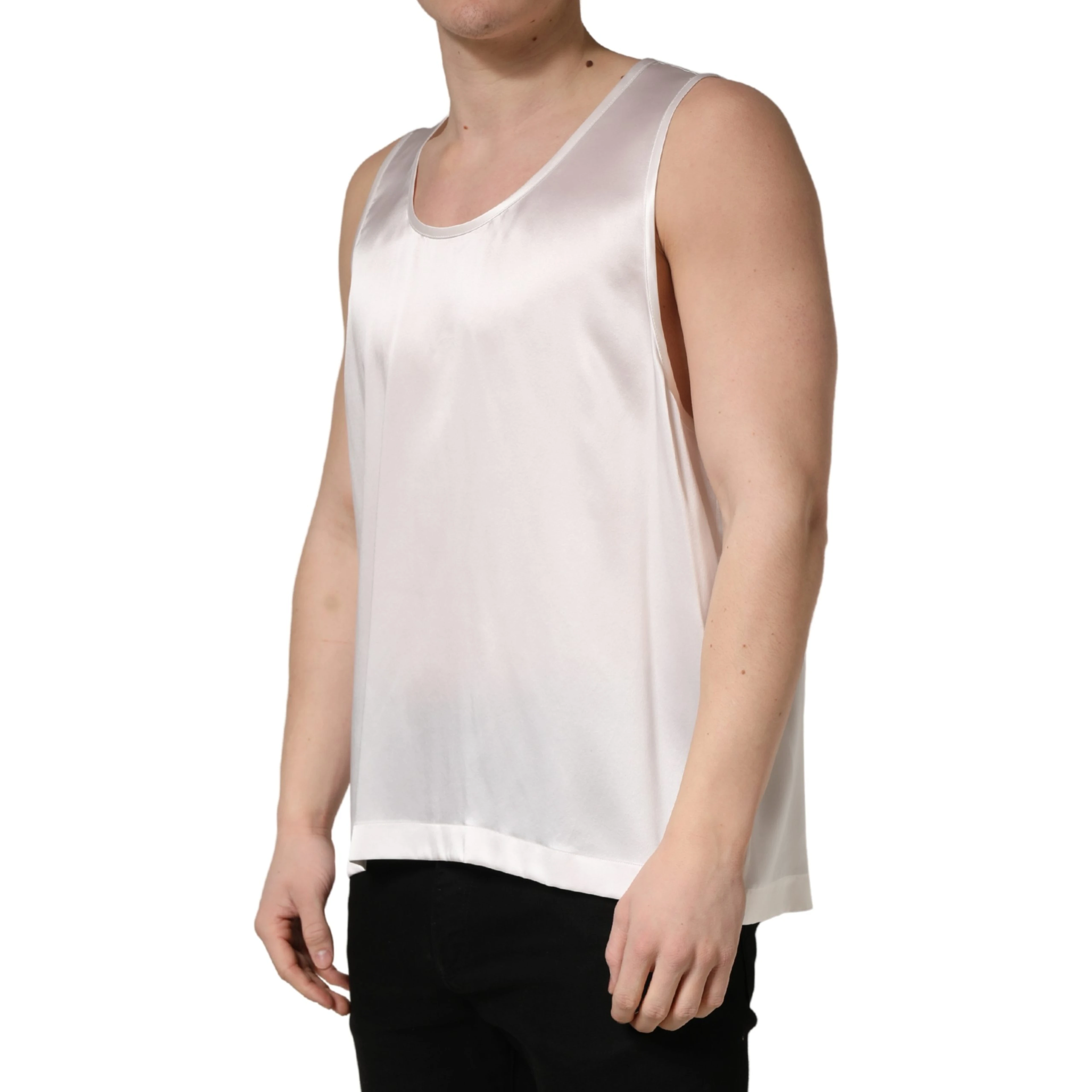 White Satin Polyester SleevelessTank T-shirt