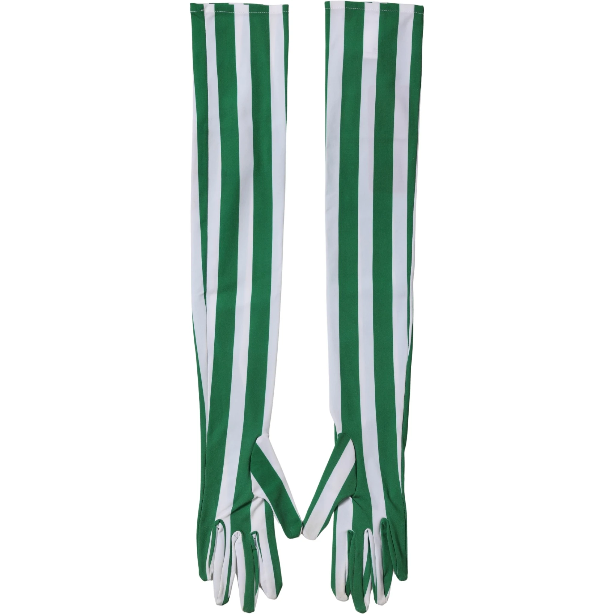 Green White Stripes Nylon Elbow Length Women Gloves