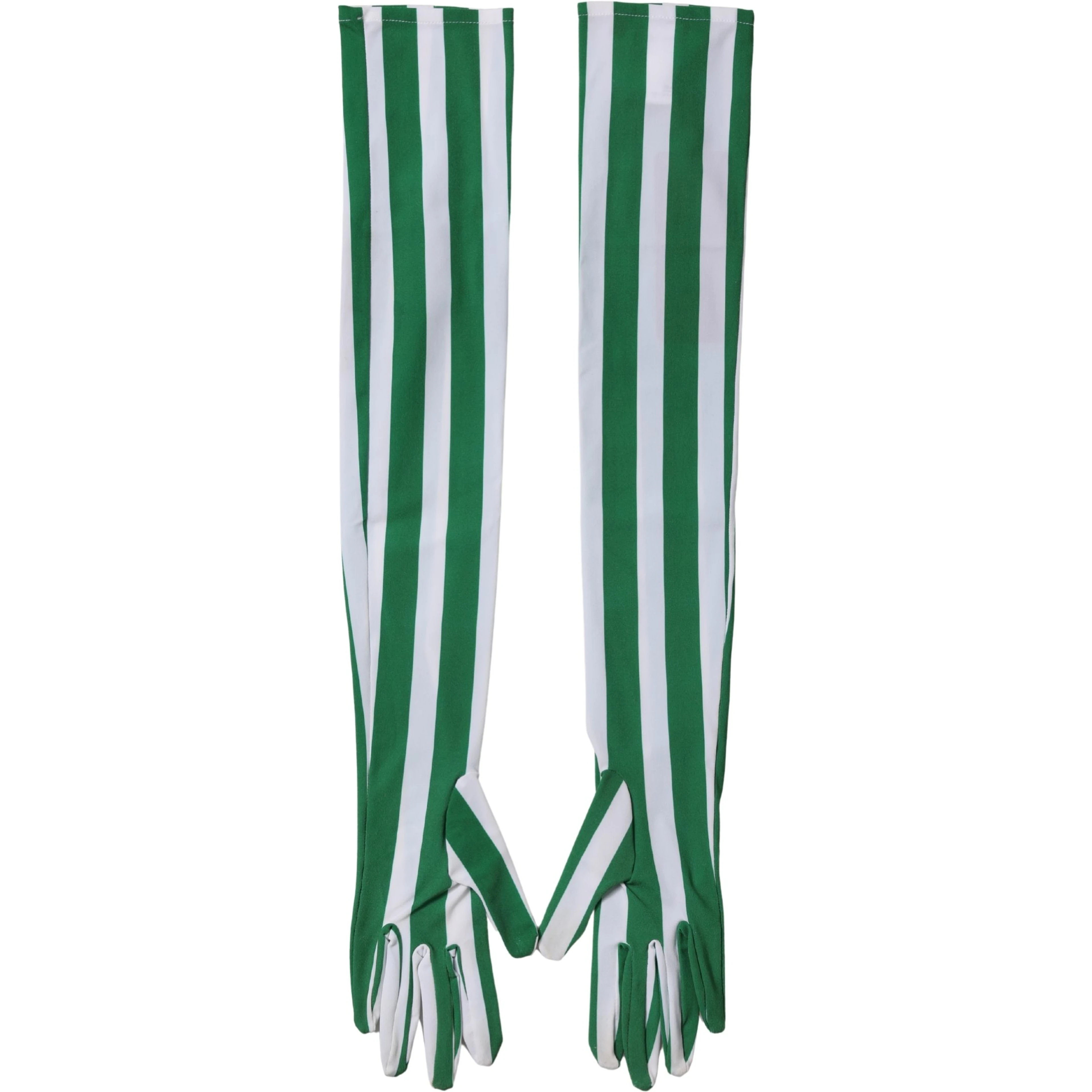 Green White Stripes Nylon Elbow Length Women Gloves