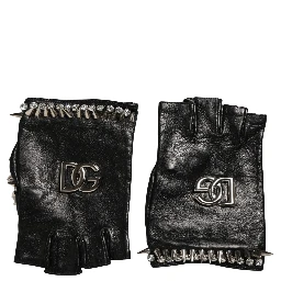 Women Black Embellished Wrist Length Mitten Gloves