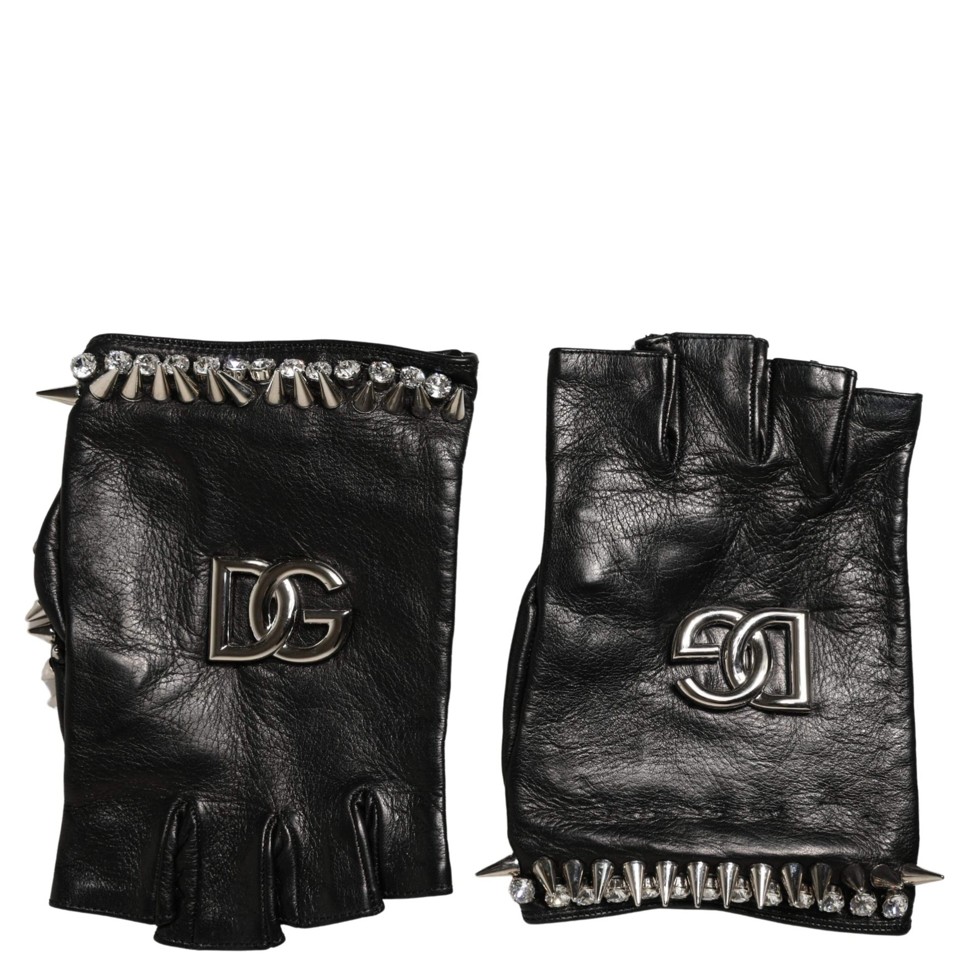 Women Black Embellished Wrist Length Mitten Gloves