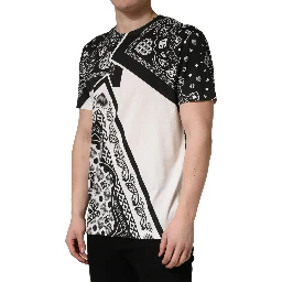 Black White Bandana Cotton Crew Neck  T-shirt