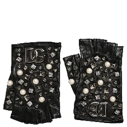 Black Pearl Embellished Wrist Length Gloves