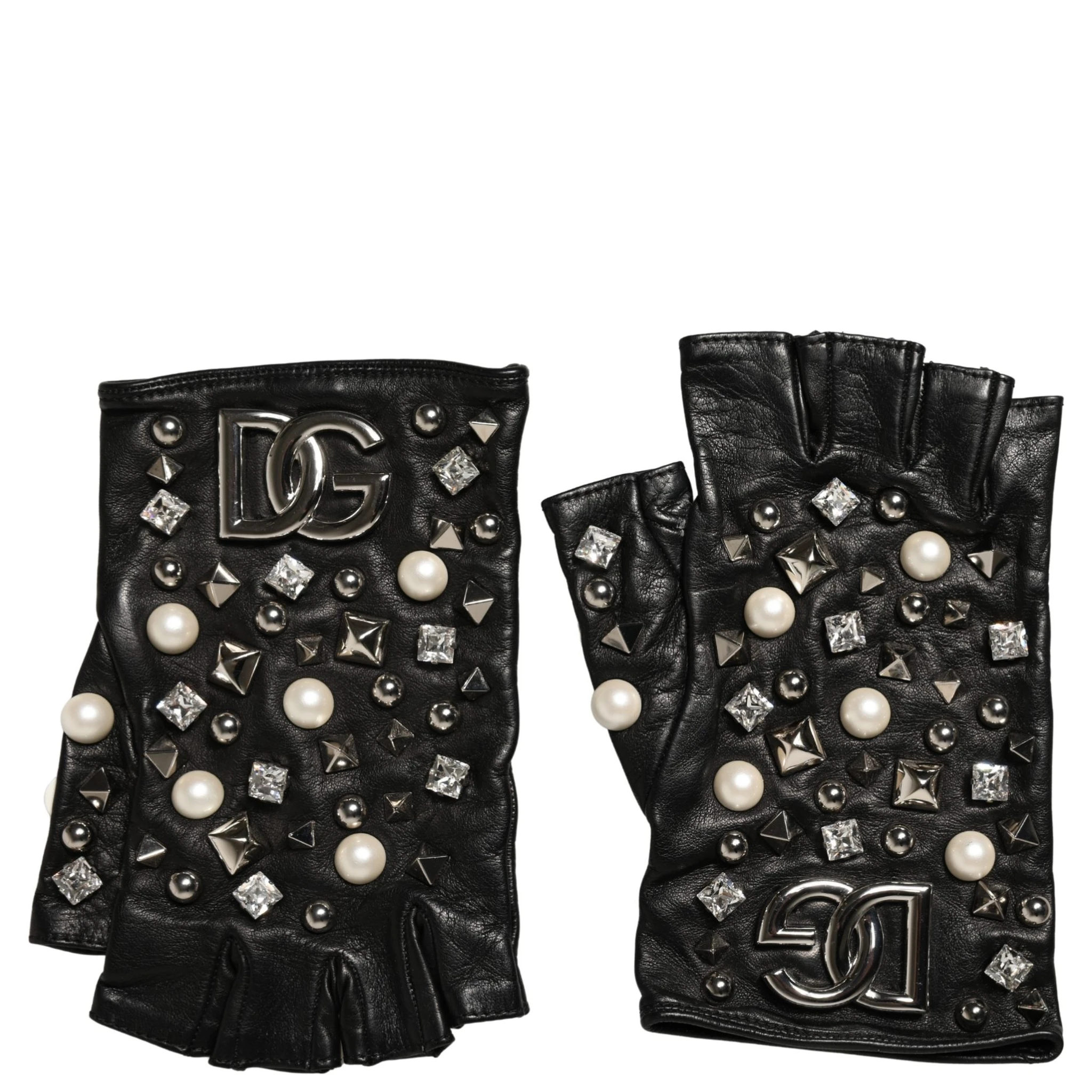 Black Pearl Embellished Wrist Length Gloves