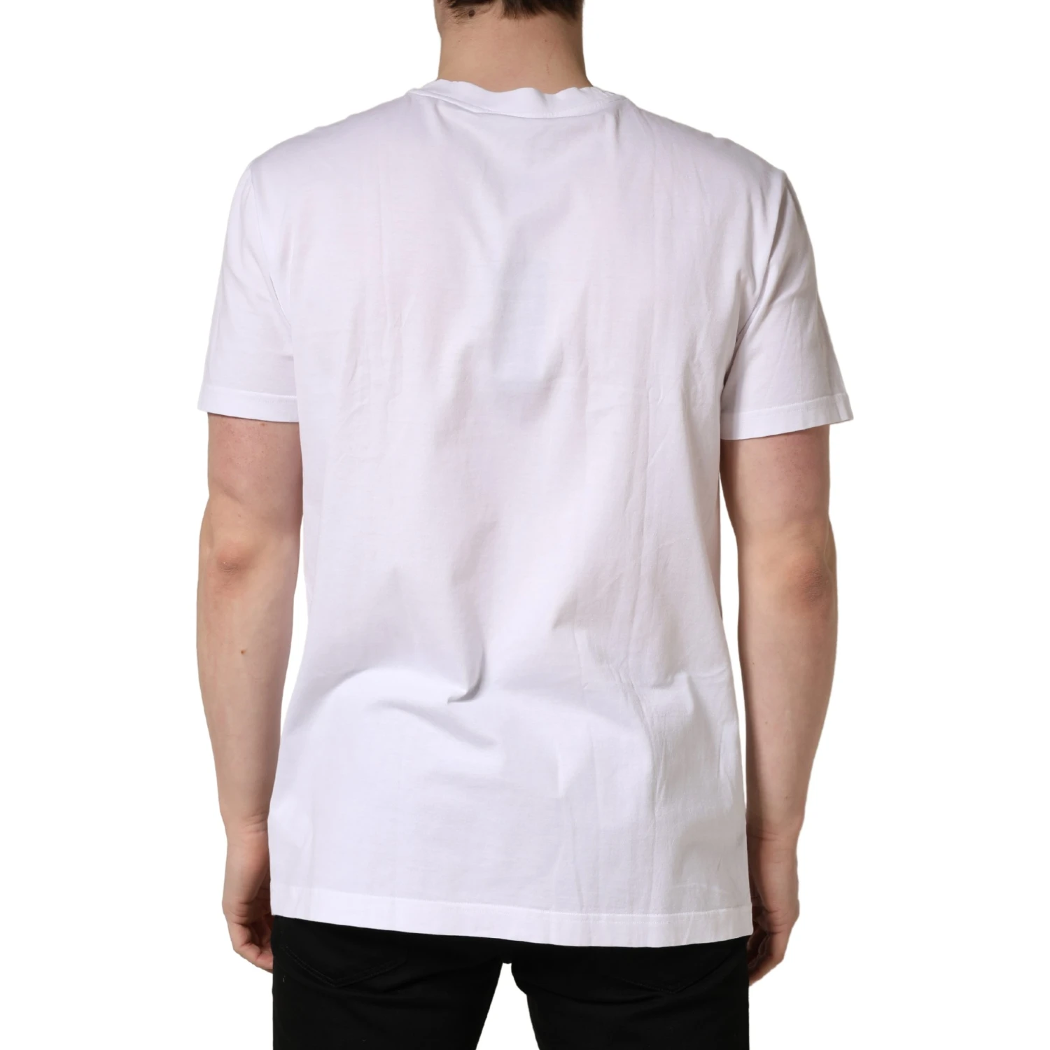 White Barcode Cotton Crew Neck Men T-shirt