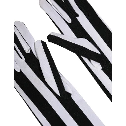 Black White Stripes Nylon Elbow Length Women Gloves