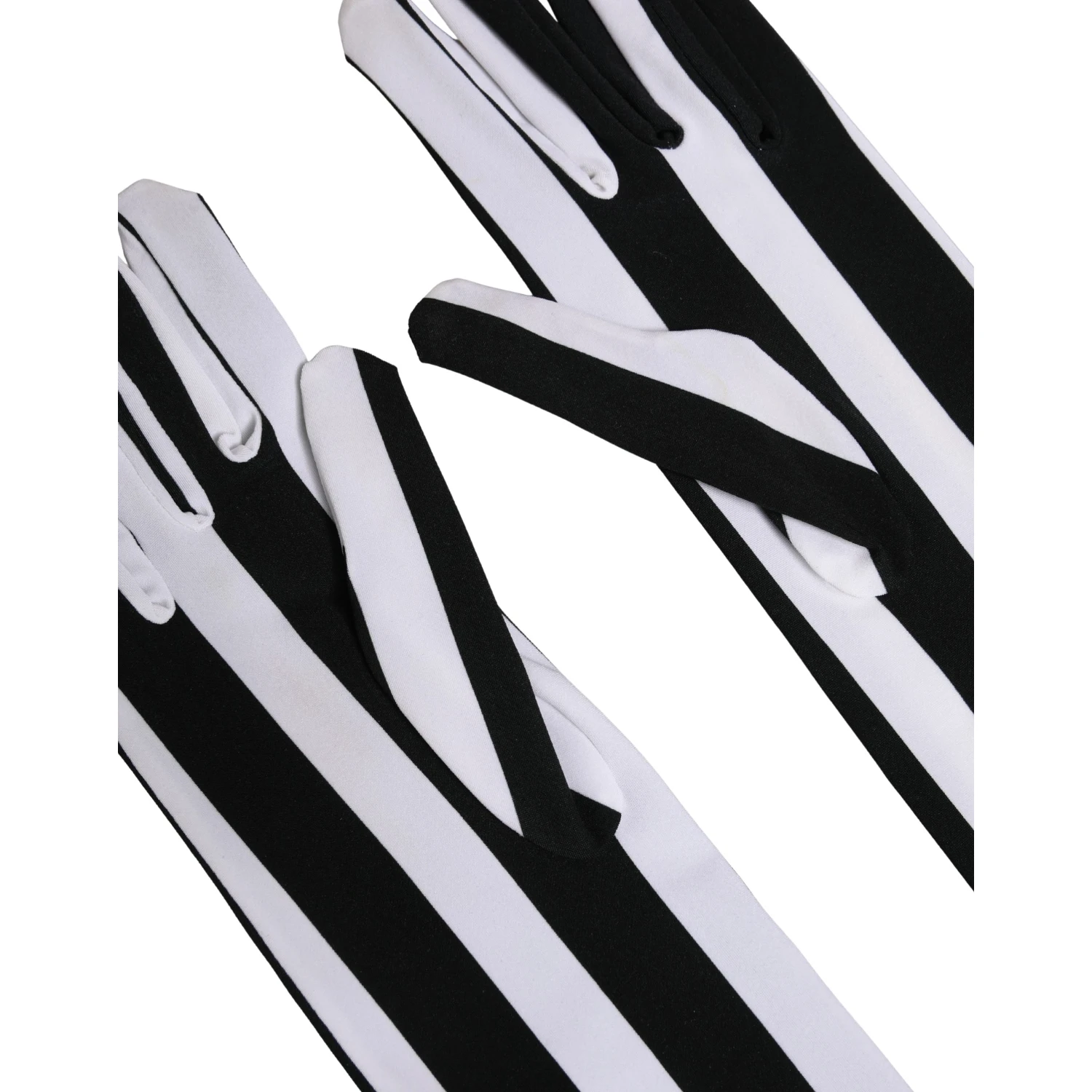 Black White Stripes Nylon Elbow Length Women Gloves