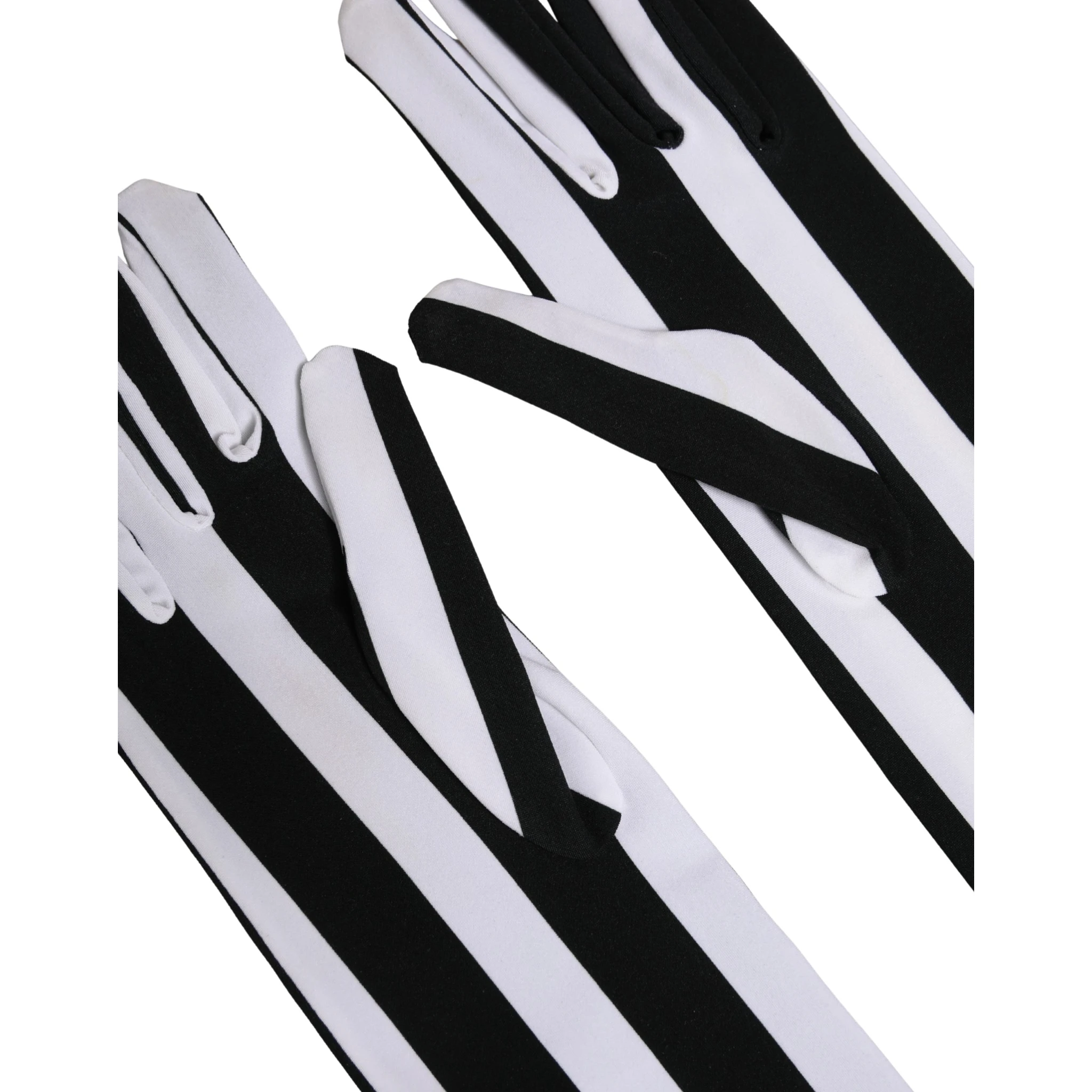 Black White Stripes Nylon Elbow Length Women Gloves