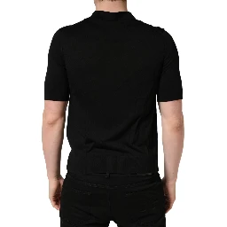 Black Wool Short Sleeves Men Polo  T-shirt