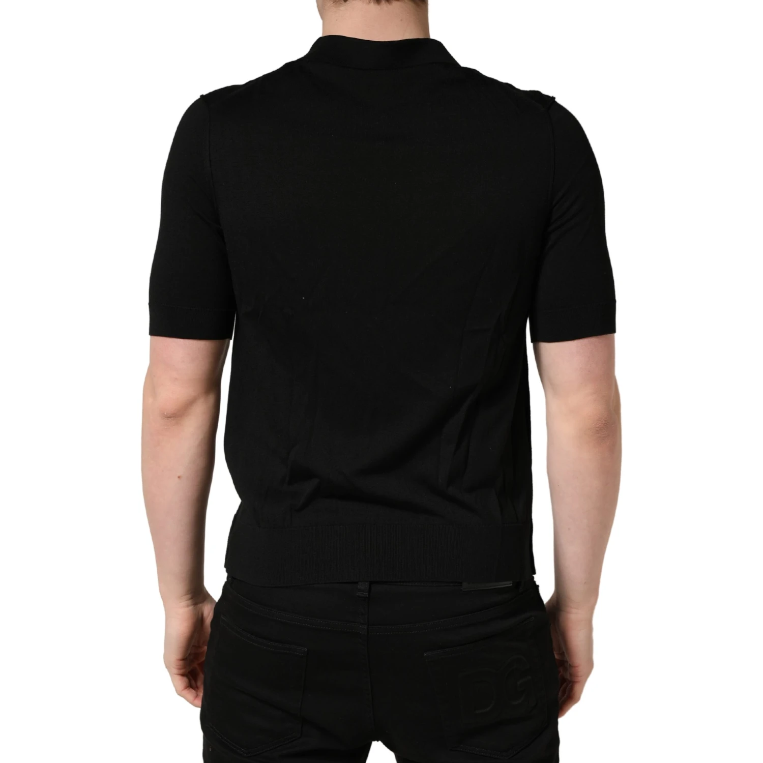 Black Wool Short Sleeves Men Polo T-shirt