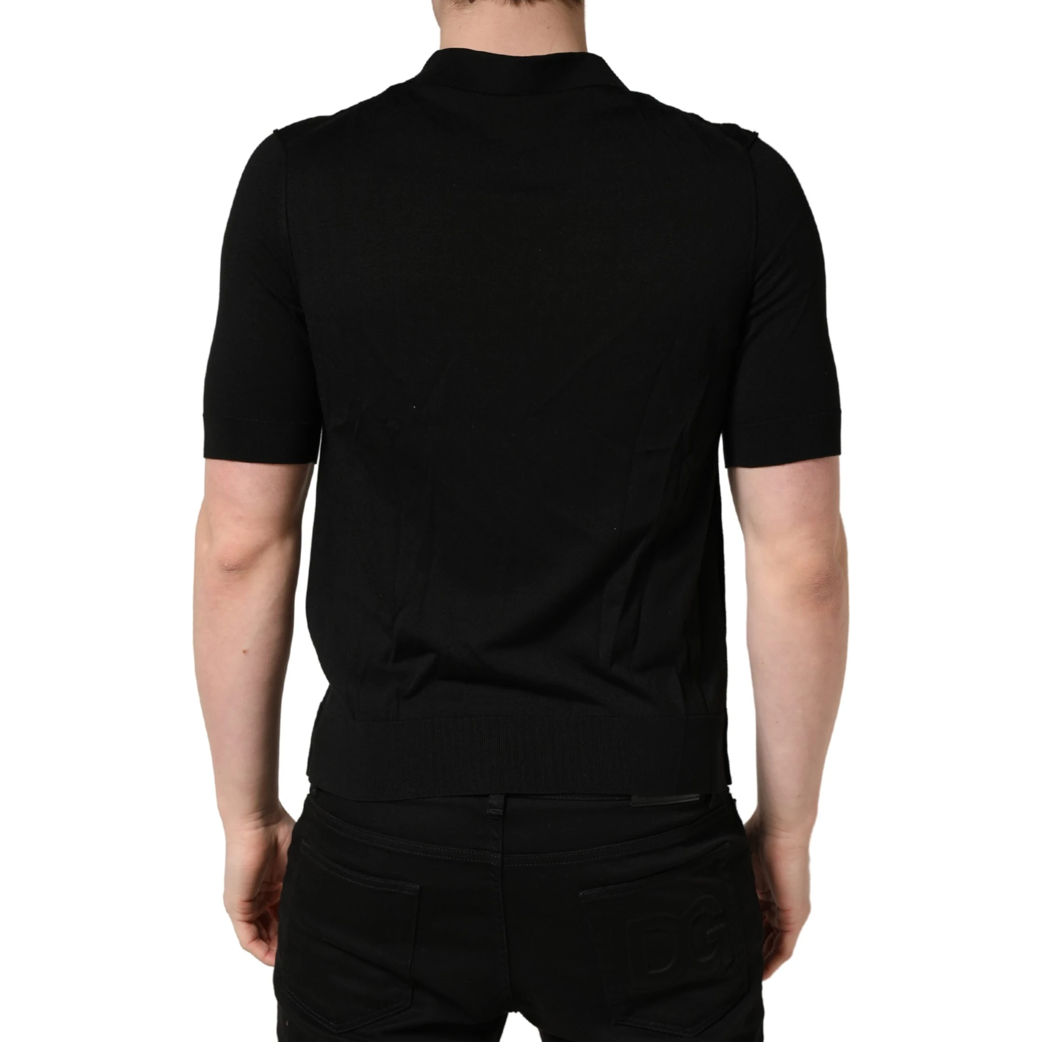 Black Wool Short Sleeves Men Polo  T-shirt
