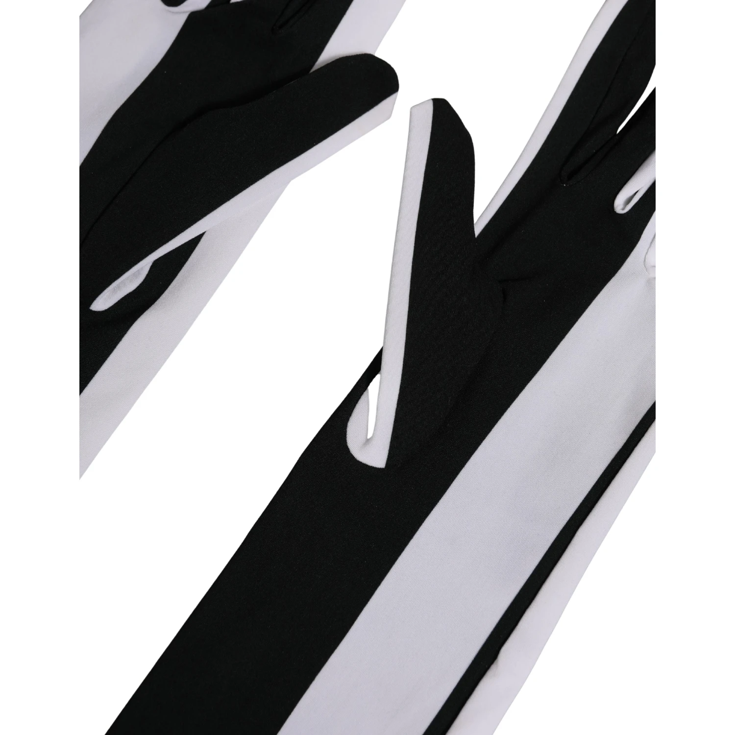 Black White Stripes Nylon Elbow Length Women Gloves