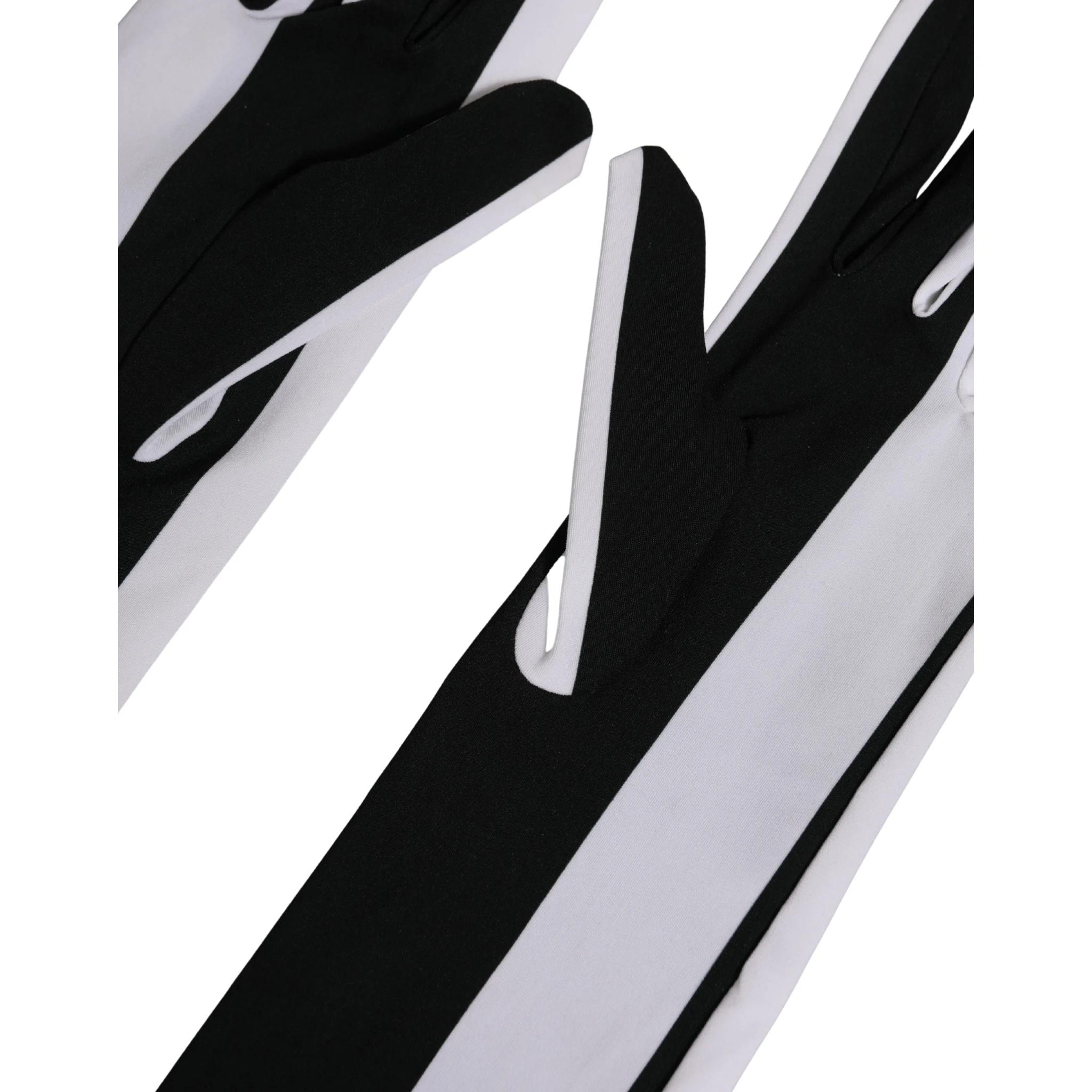 Black White Stripes Nylon Elbow Length Women Gloves