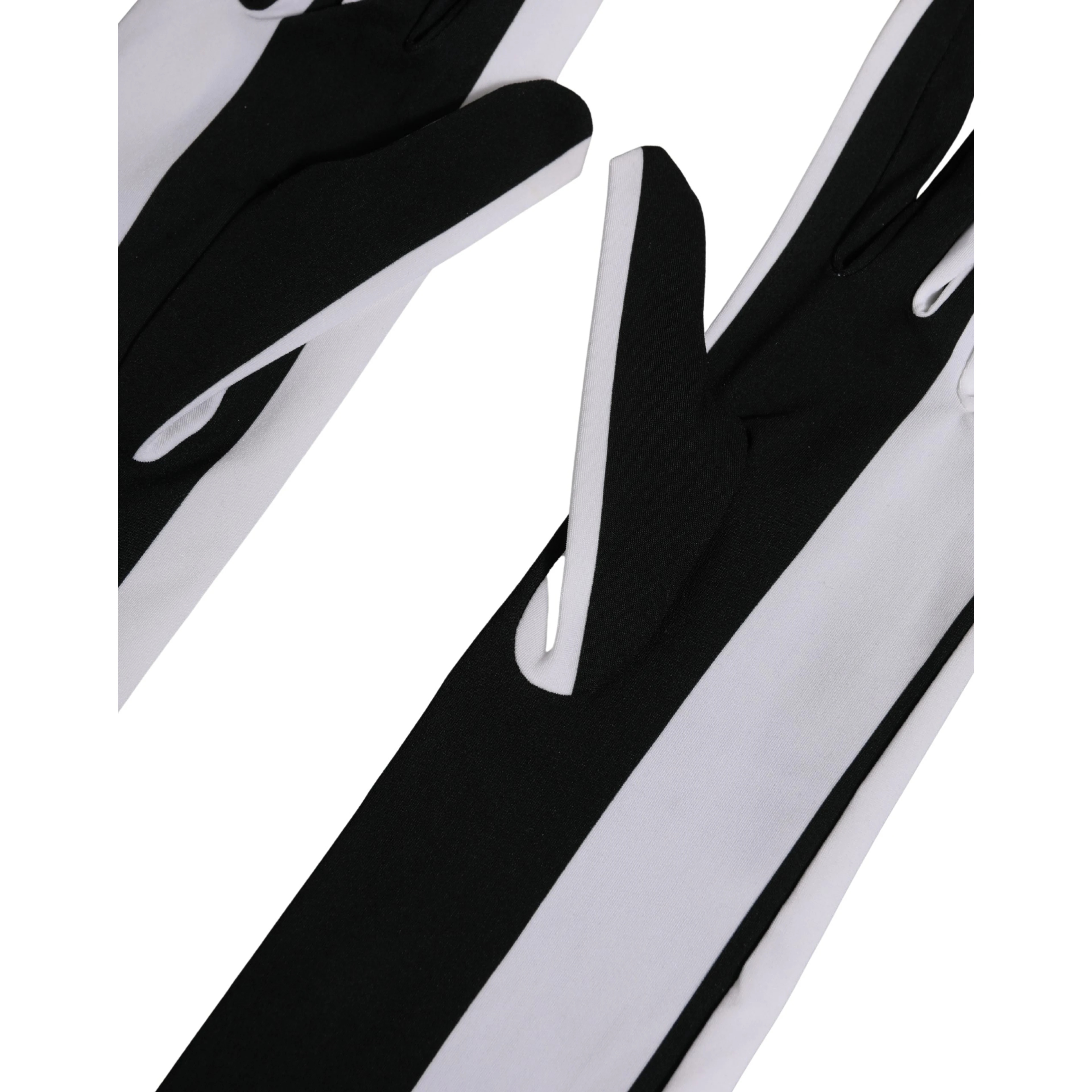 Black White Stripes Nylon Elbow Length Women Gloves