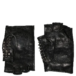 Black Embellished Wrist Length Mitten Women Gloves