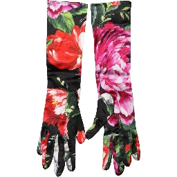 Multicolor Floral Print Elbow Length Women Gloves