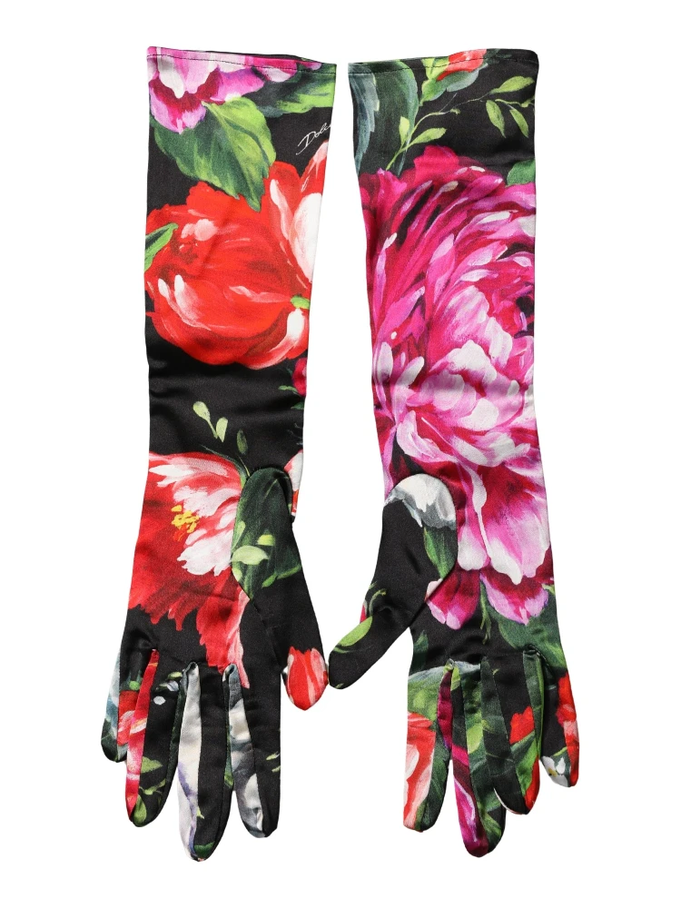 Multicolor Floral Print Elbow Length Women Gloves alternative
