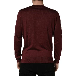 Maroon Silk Men Crew Neck Pullover Sweater