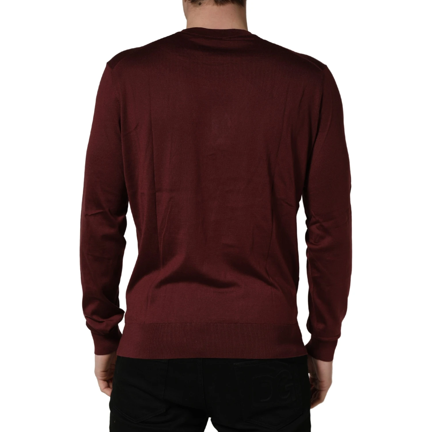 Maroon Silk Men Crew Neck Pullover Sweater
