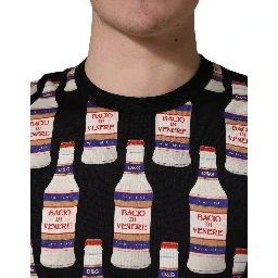 Black Bottle Print Cotton Crew Neck  T-shirt