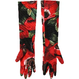 Multicolor Floral Print Elbow Length Women Gloves