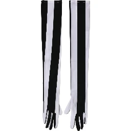 Black White Stripes Nylon Elbow Length Women Gloves