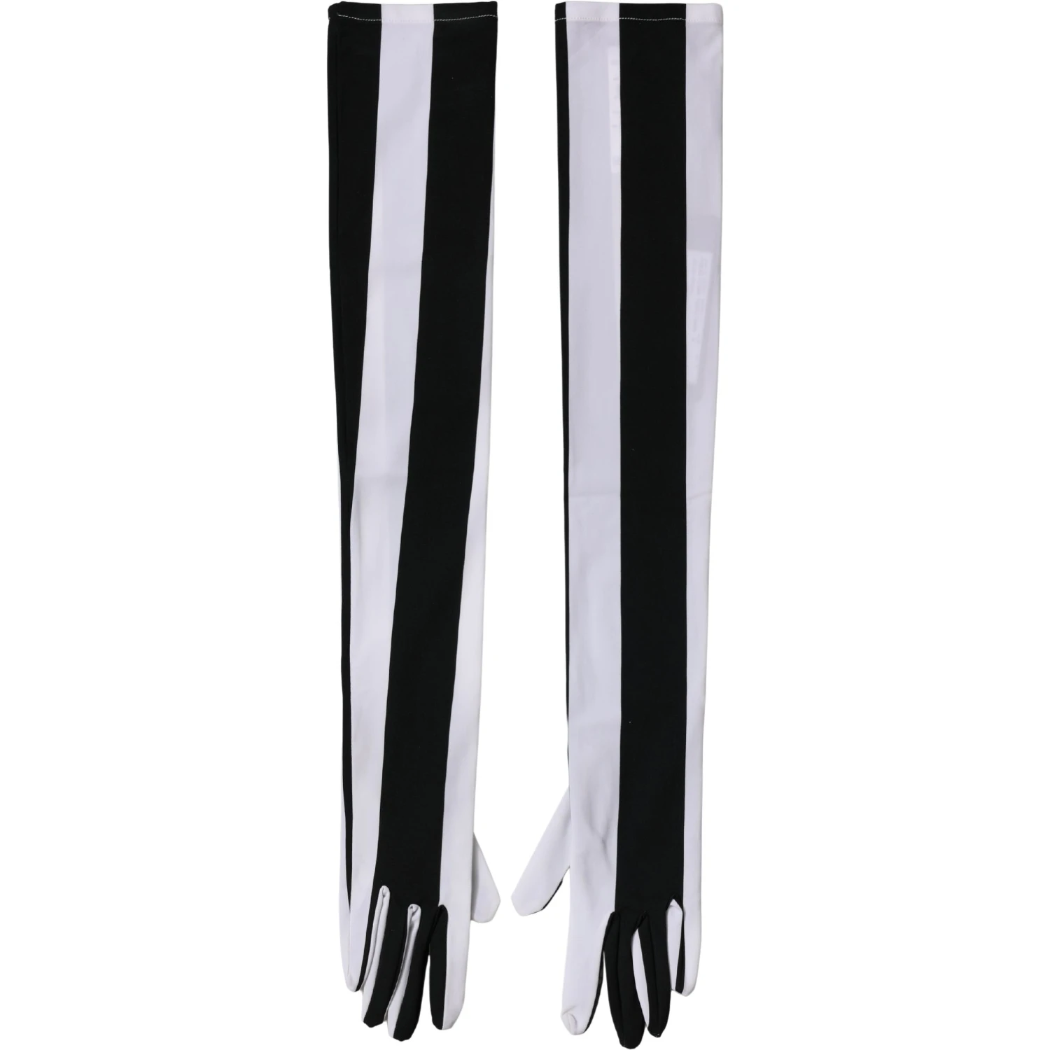 Black White Stripes Nylon Elbow Length Women Gloves