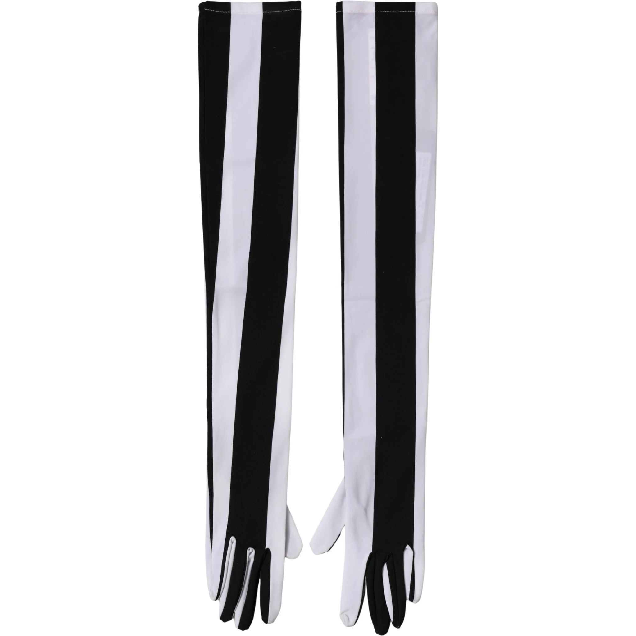 Black White Stripes Nylon Elbow Length Women Gloves