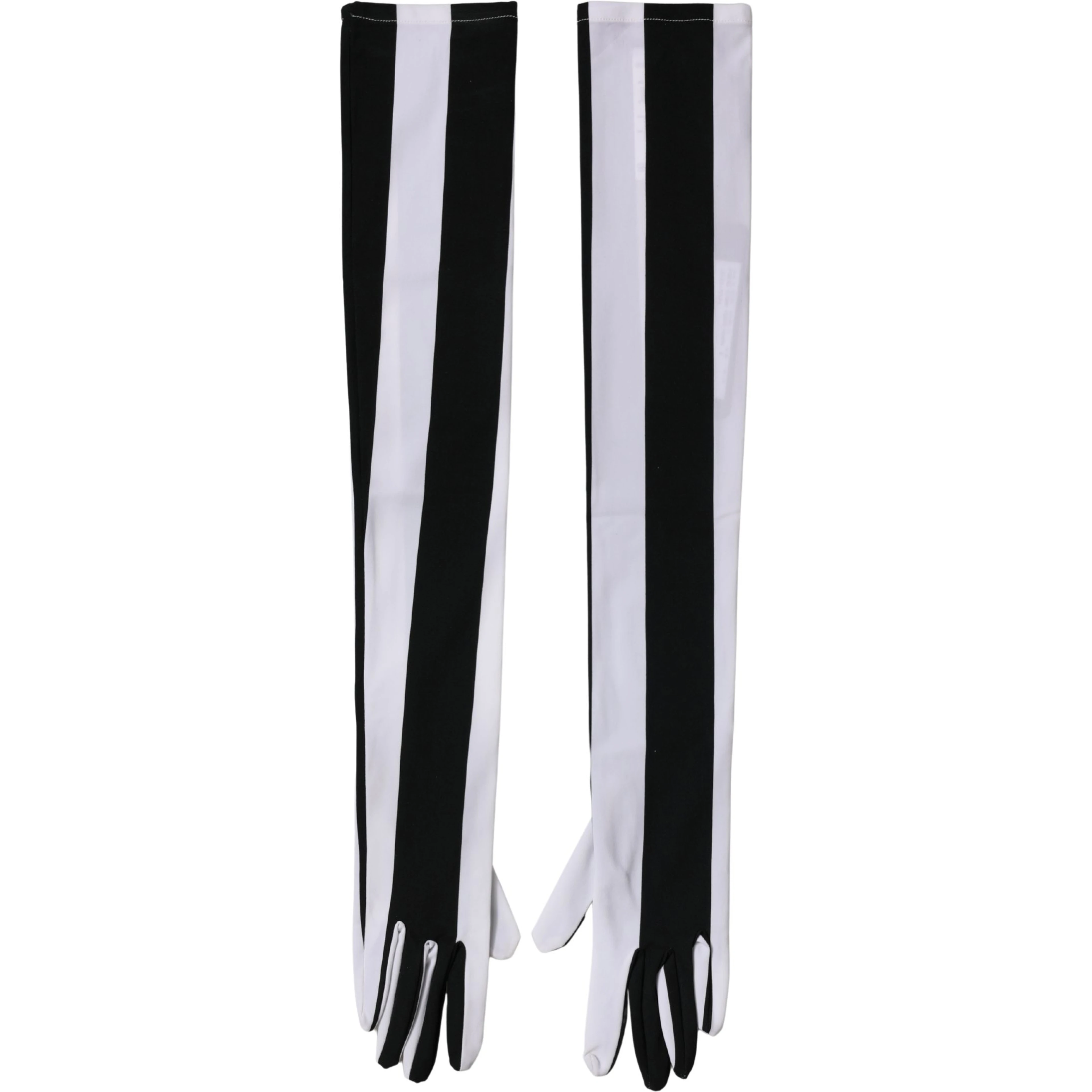 Black White Stripes Nylon Elbow Length Women Gloves