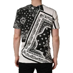 Black White Bandana Cotton Crew Neck  T-shirt