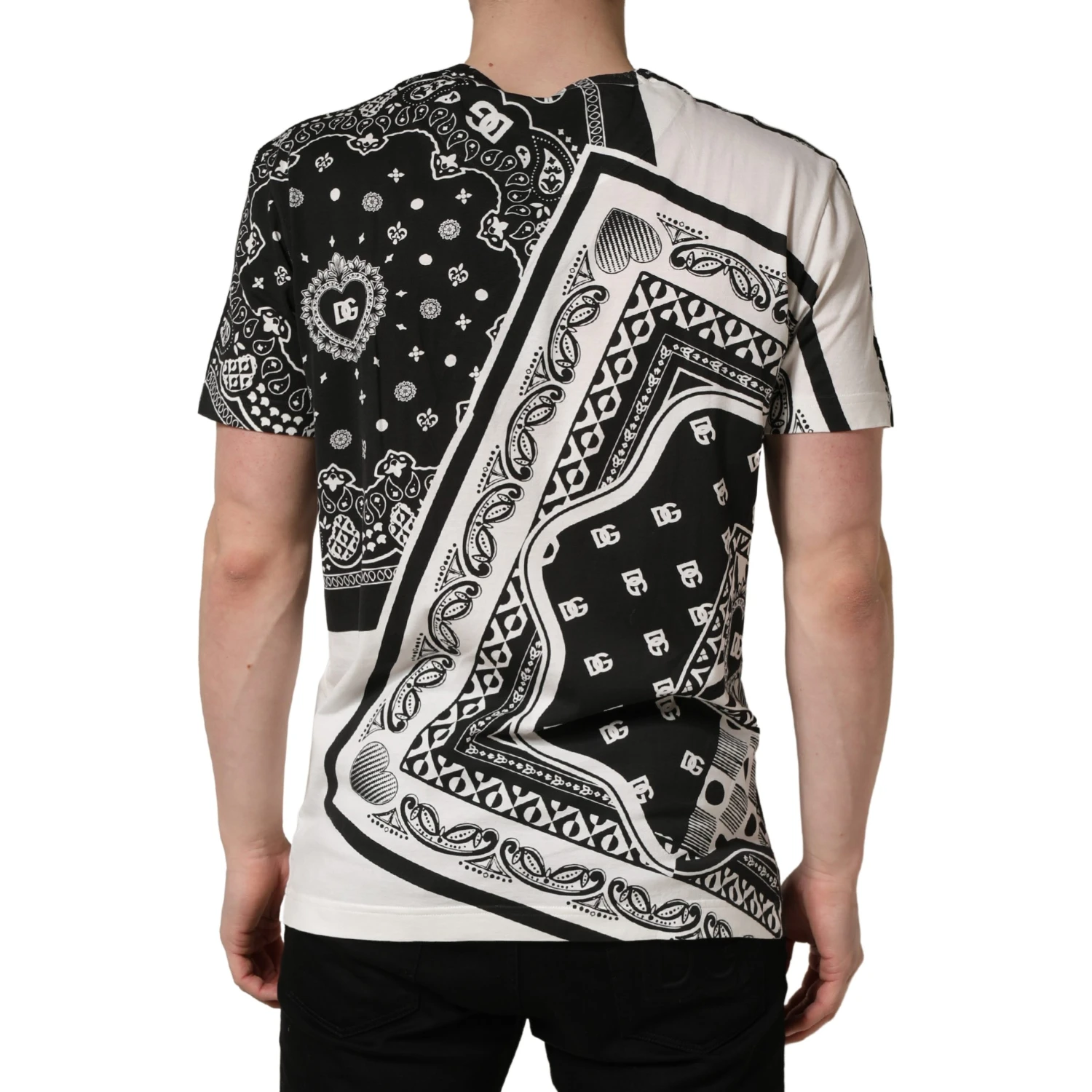 Black White Bandana Cotton Crew Neck  T-shirt