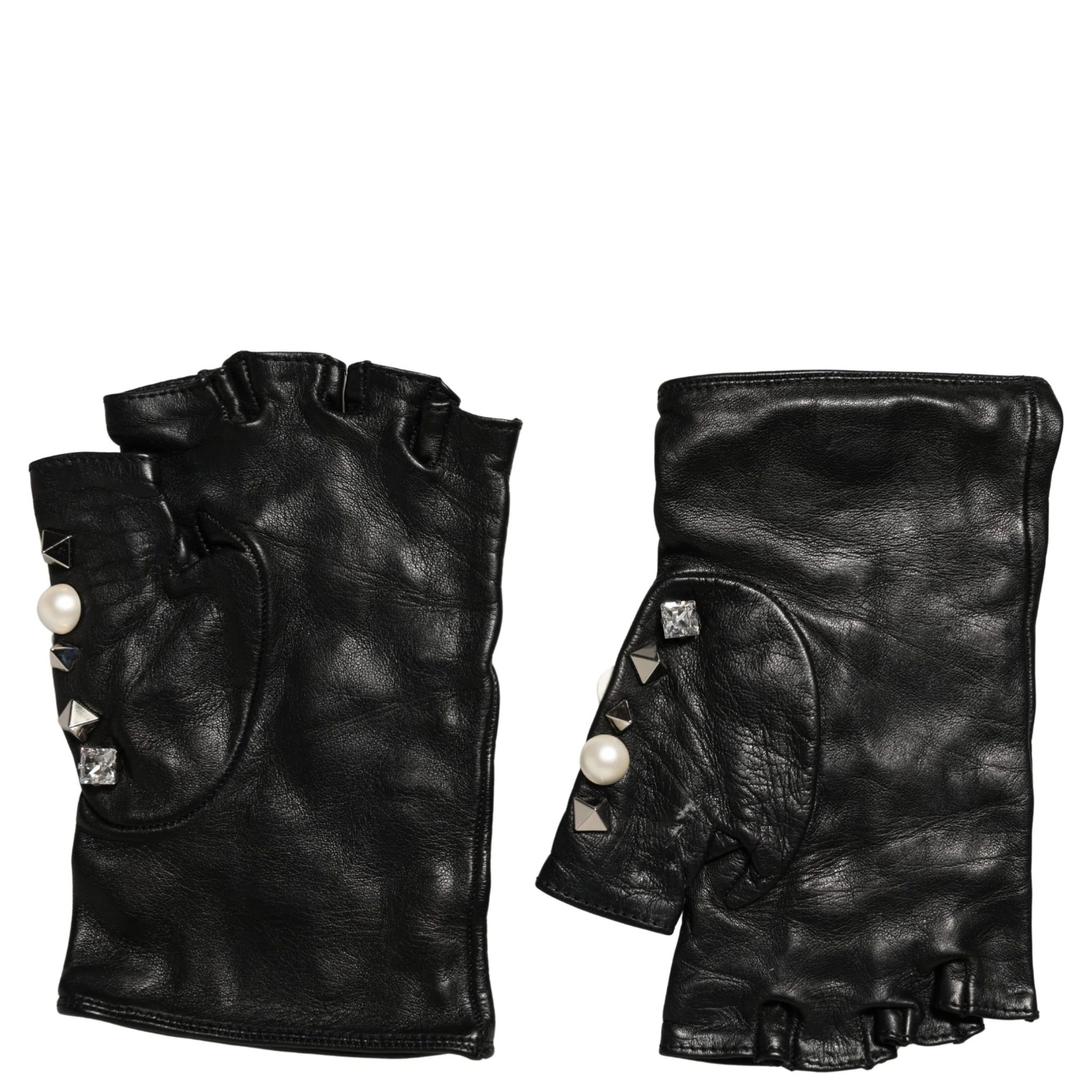Black Pearl Embellished Wrist Length Gloves