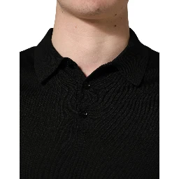 Black Wool Short Sleeves Men Polo  T-shirt