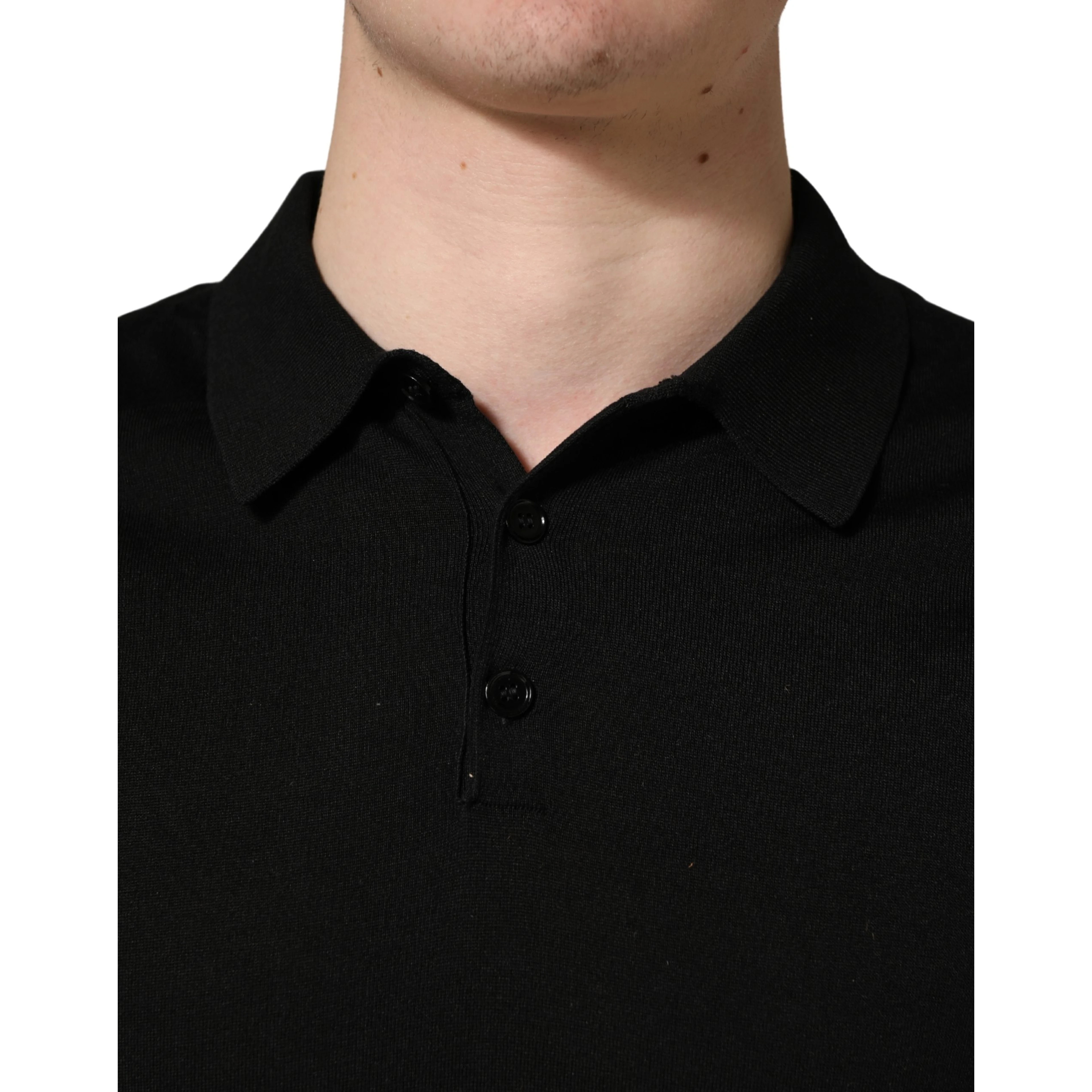 Black Wool Short Sleeves Men Polo T-shirt