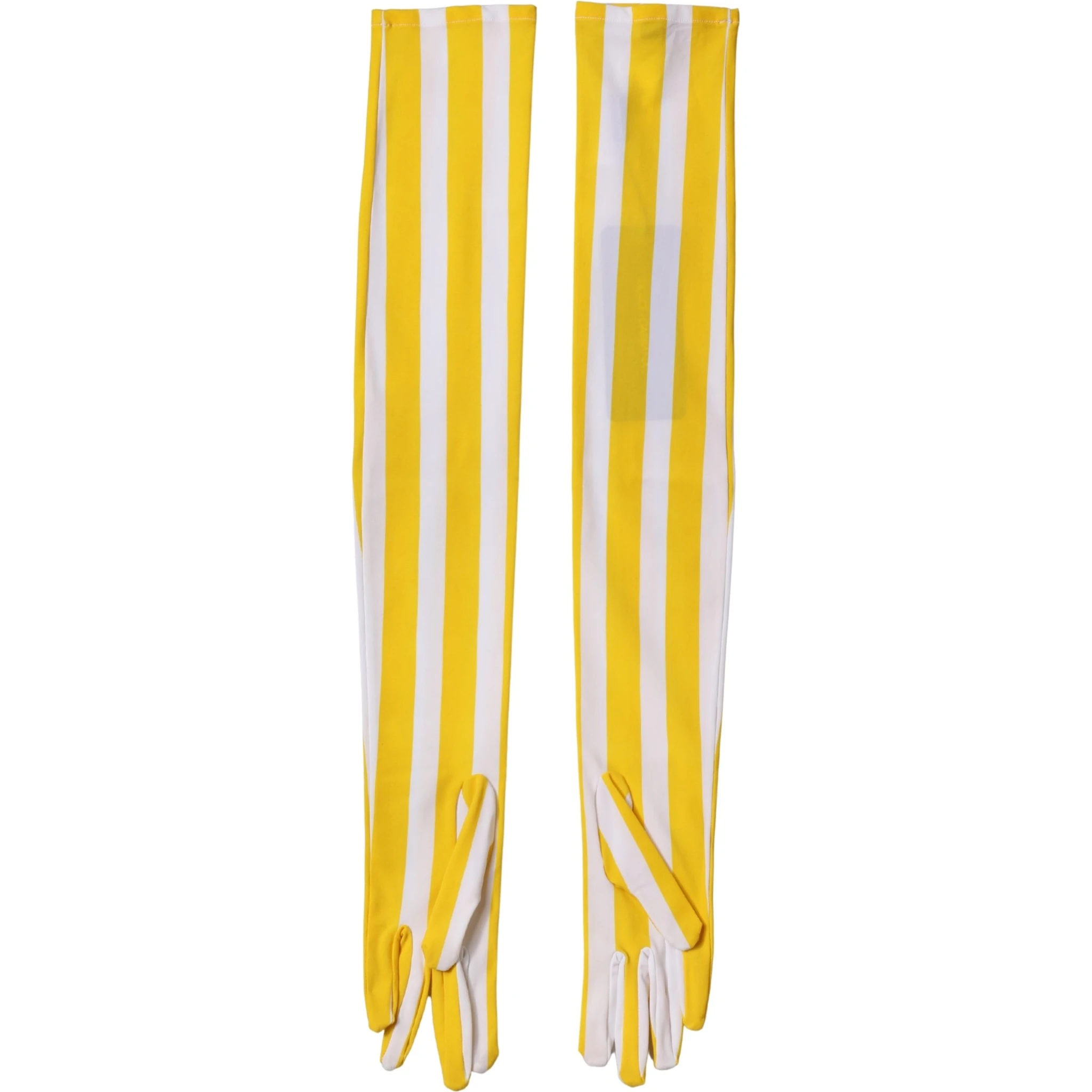 Yellow White Stripes Nylon Elbow Length Women Gloves