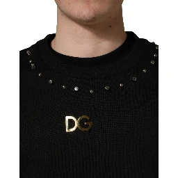 Black Embellished Cotton Sweatshirt Sweater