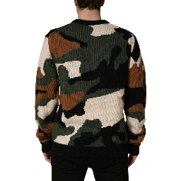 Multicolor Intarsia-Knit Camouflage Pullover Sweater