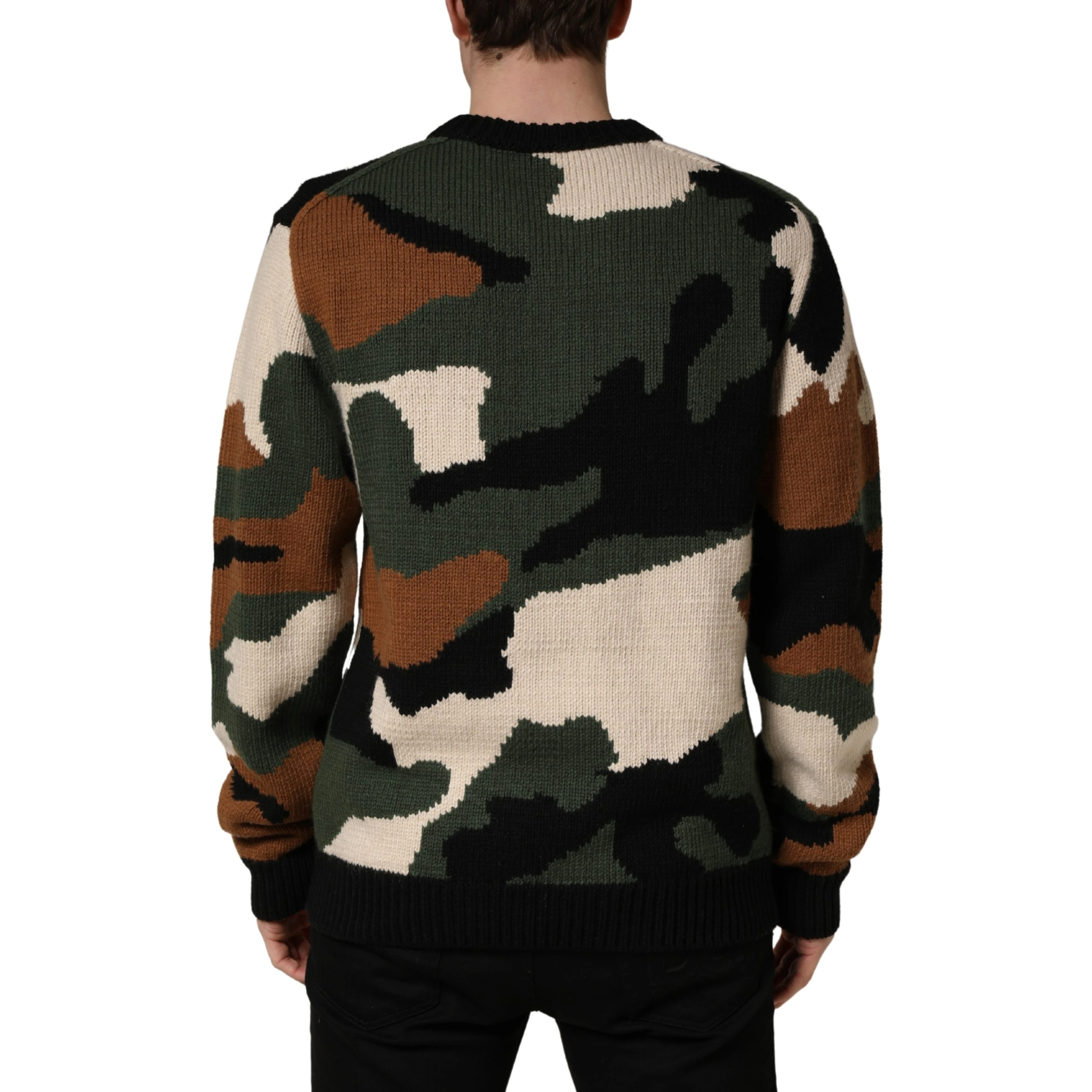 Multicolor Intarsia-Knit Camouflage Pullover Sweater