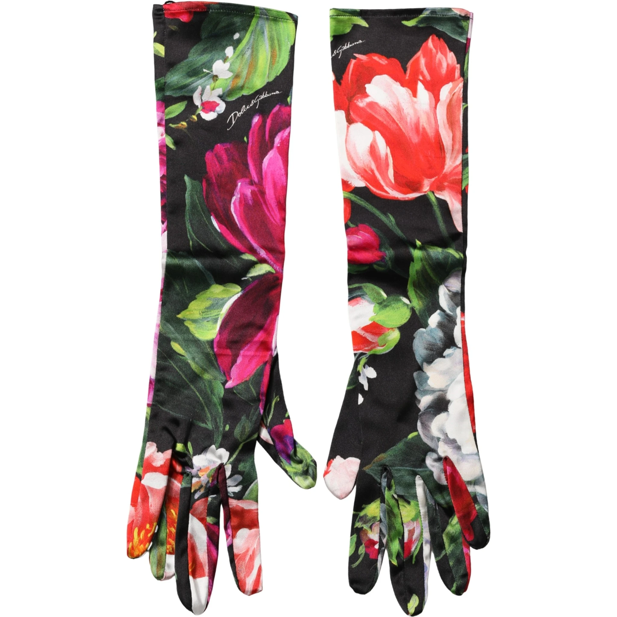 Multicolor Floral Print Elbow Length Women Gloves