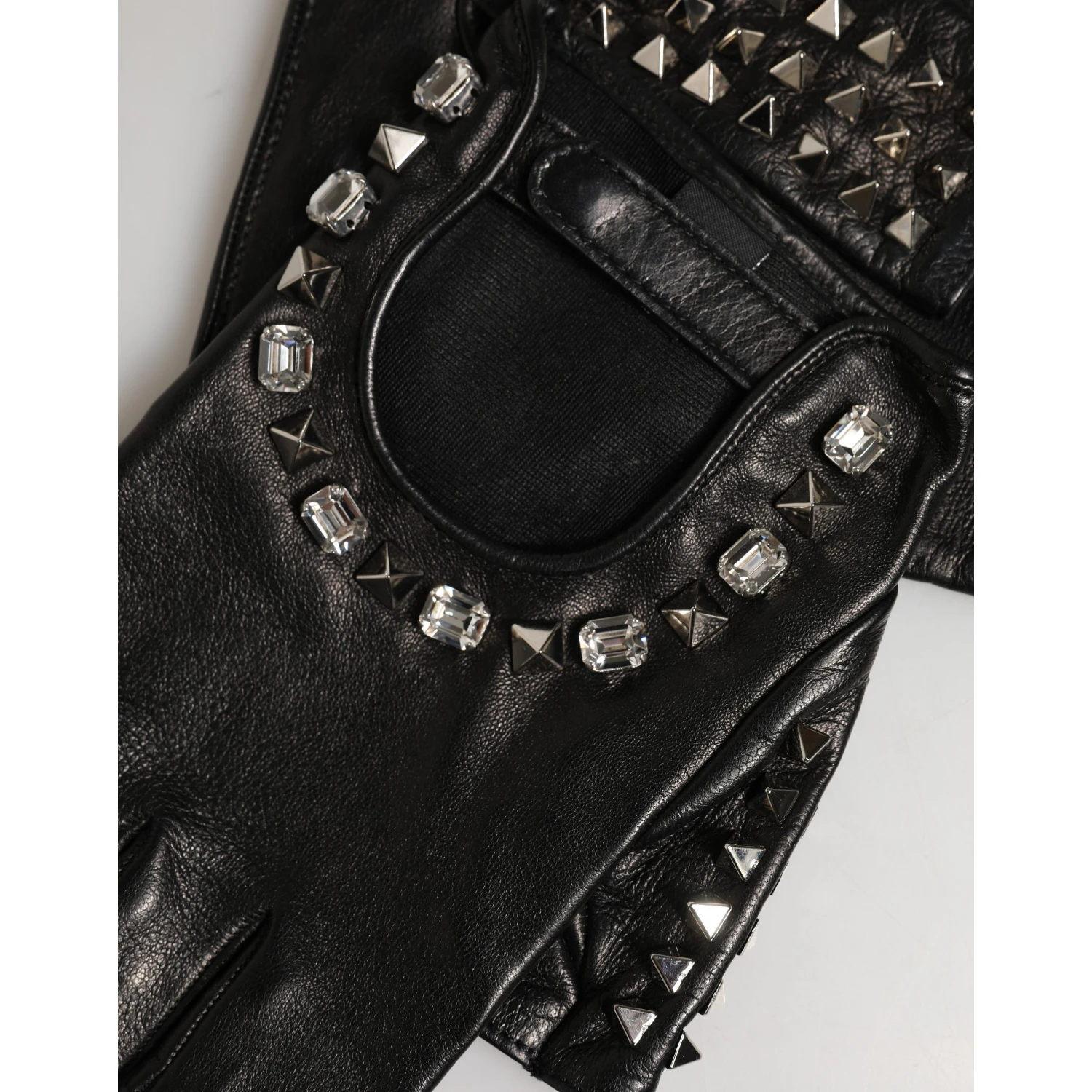 Black Embellished Wrist Length Mitten Women Gloves