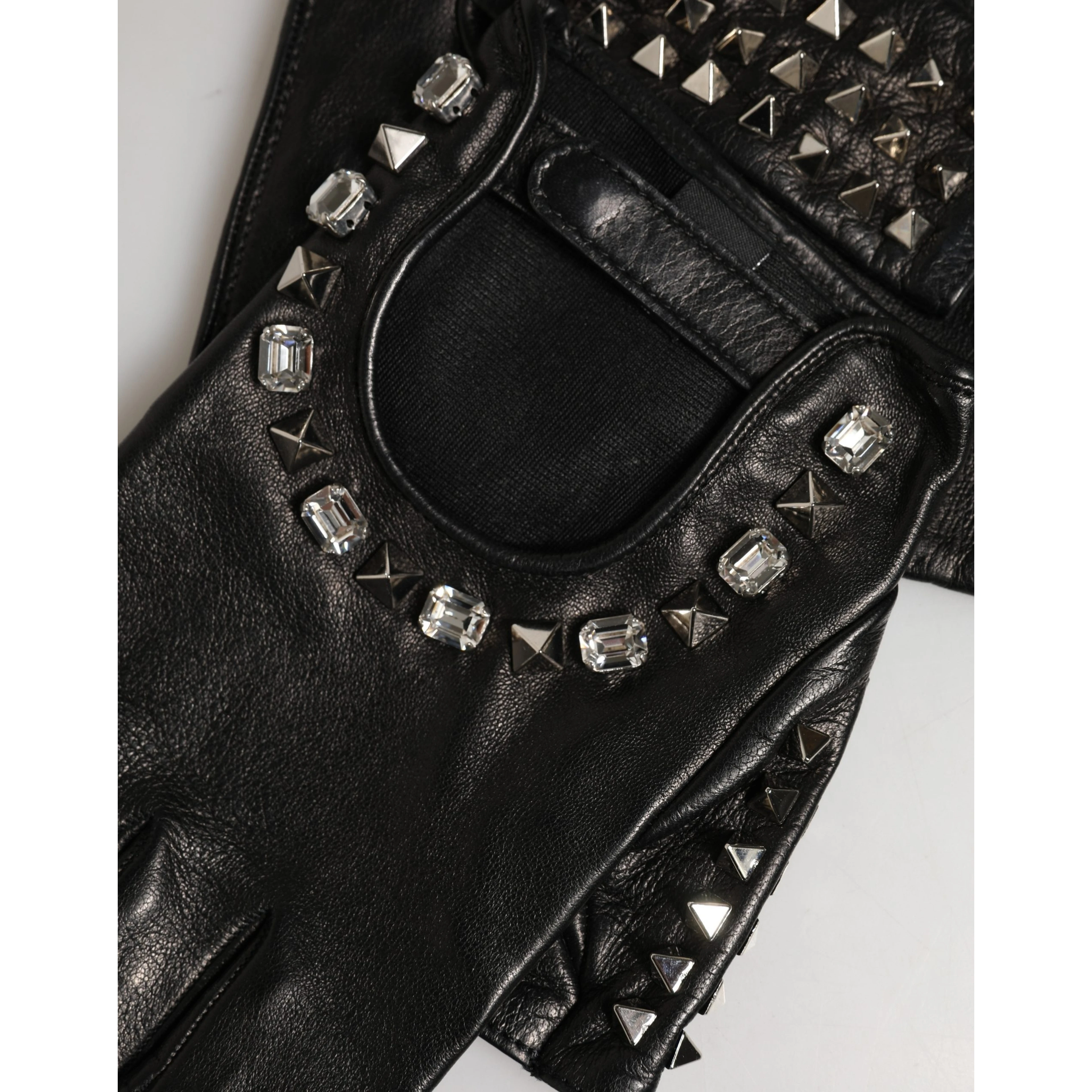 Black Embellished Wrist Length Mitten Women Gloves